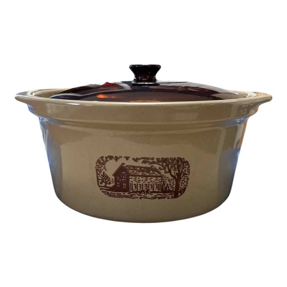 Vintage Amana Radarange Country Cooker Casserole Dish With Lid Western Stoneware